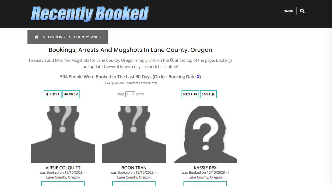 Recent bookings, Arrests, Mugshots in Lane County, Oregon - Recently Booked